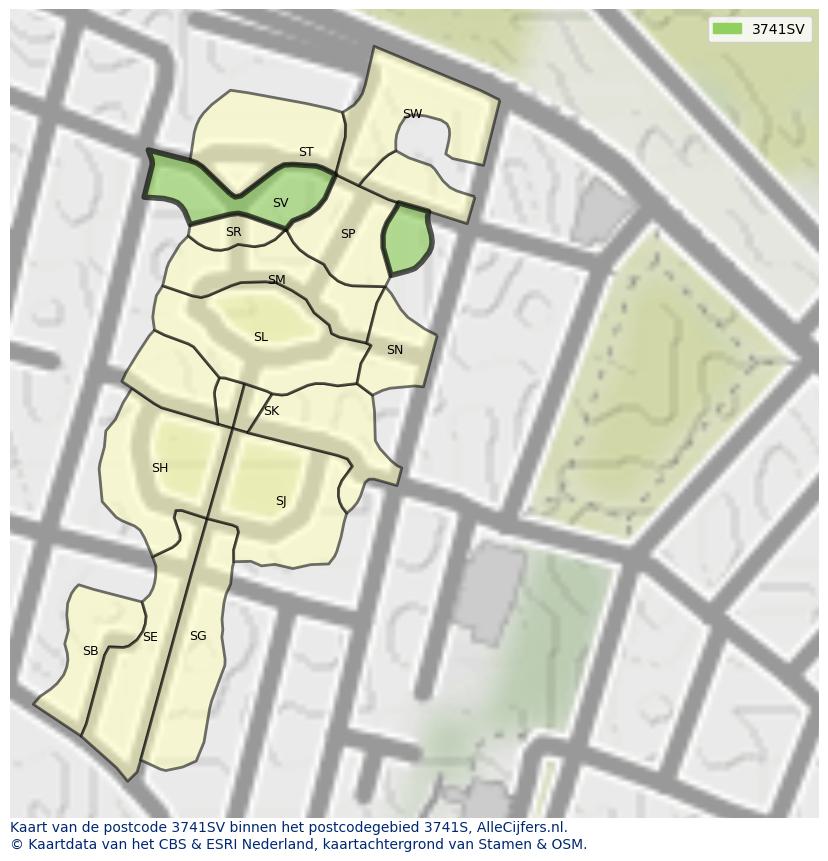 Afbeelding van het postcodegebied 3741 SV op de kaart.