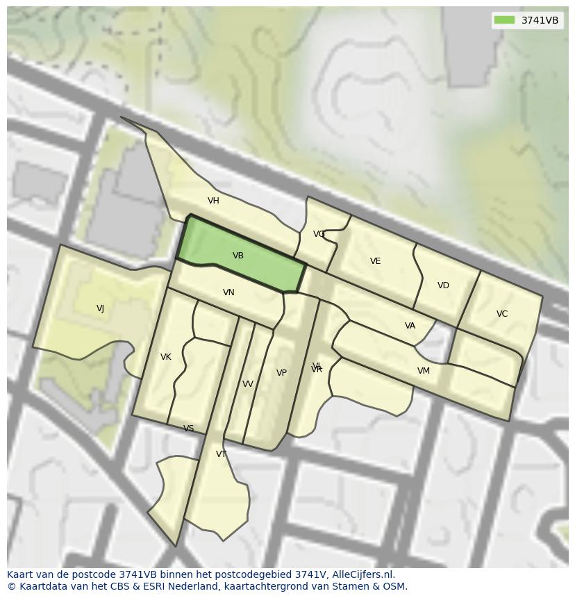 Afbeelding van het postcodegebied 3741 VB op de kaart.