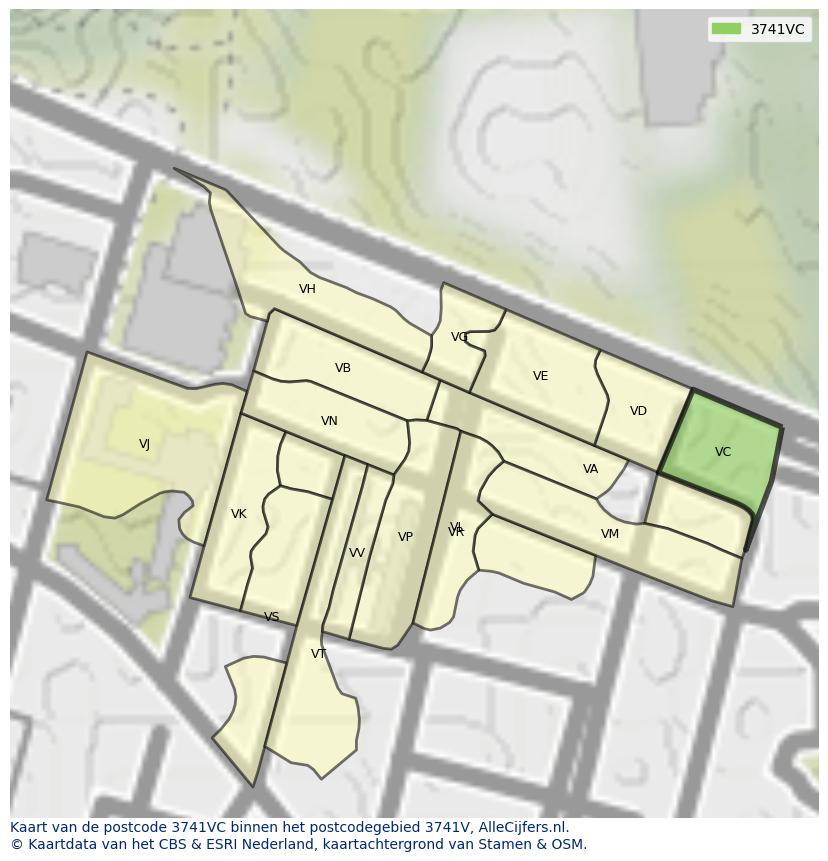 Afbeelding van het postcodegebied 3741 VC op de kaart.