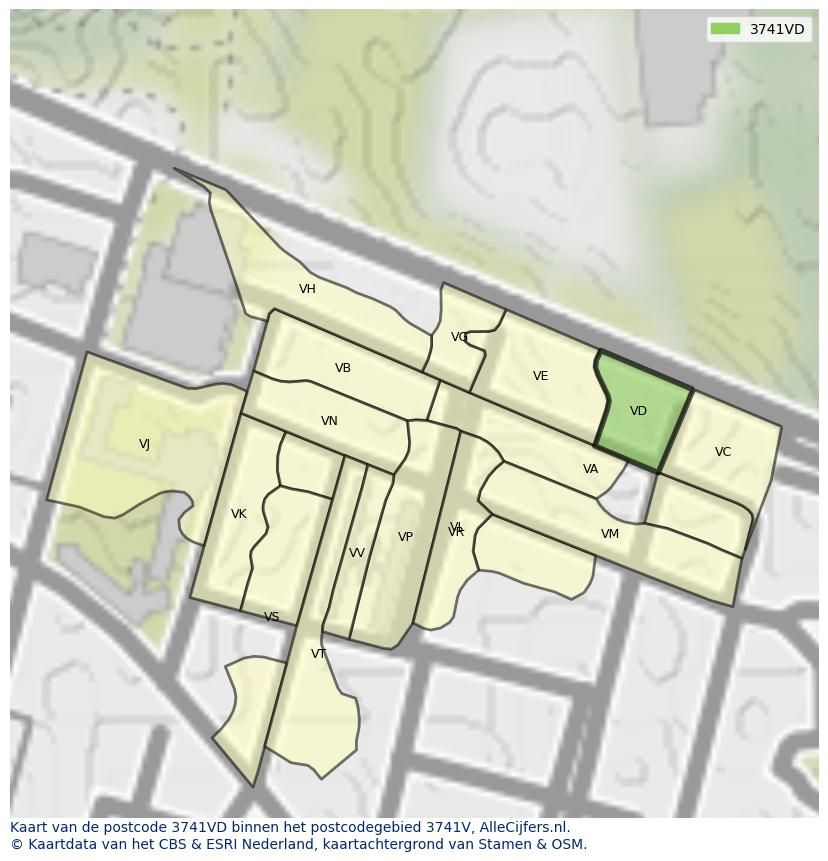 Afbeelding van het postcodegebied 3741 VD op de kaart.