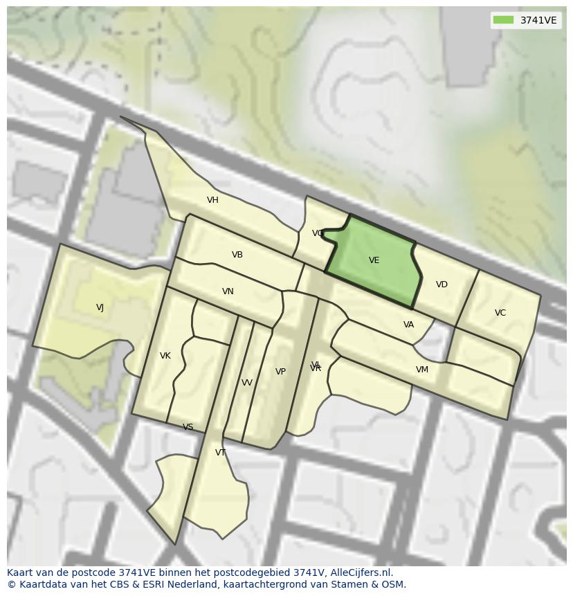Afbeelding van het postcodegebied 3741 VE op de kaart.