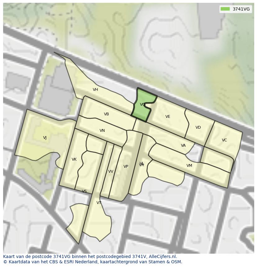 Afbeelding van het postcodegebied 3741 VG op de kaart.