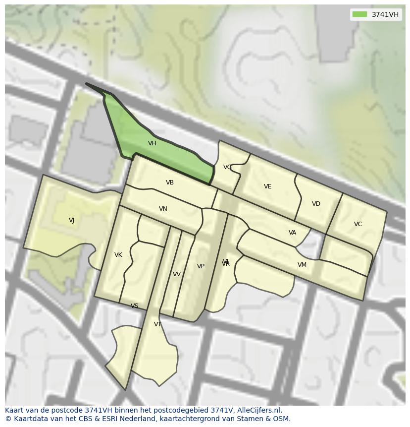 Afbeelding van het postcodegebied 3741 VH op de kaart.