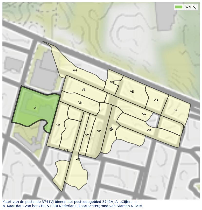 Afbeelding van het postcodegebied 3741 VJ op de kaart.