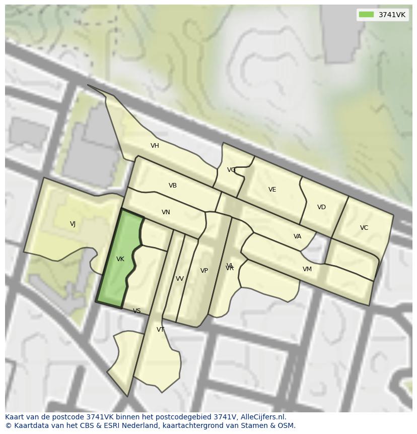 Afbeelding van het postcodegebied 3741 VK op de kaart.