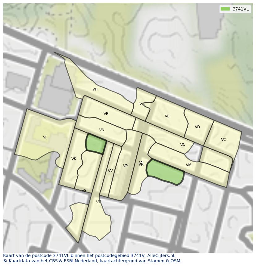 Afbeelding van het postcodegebied 3741 VL op de kaart.