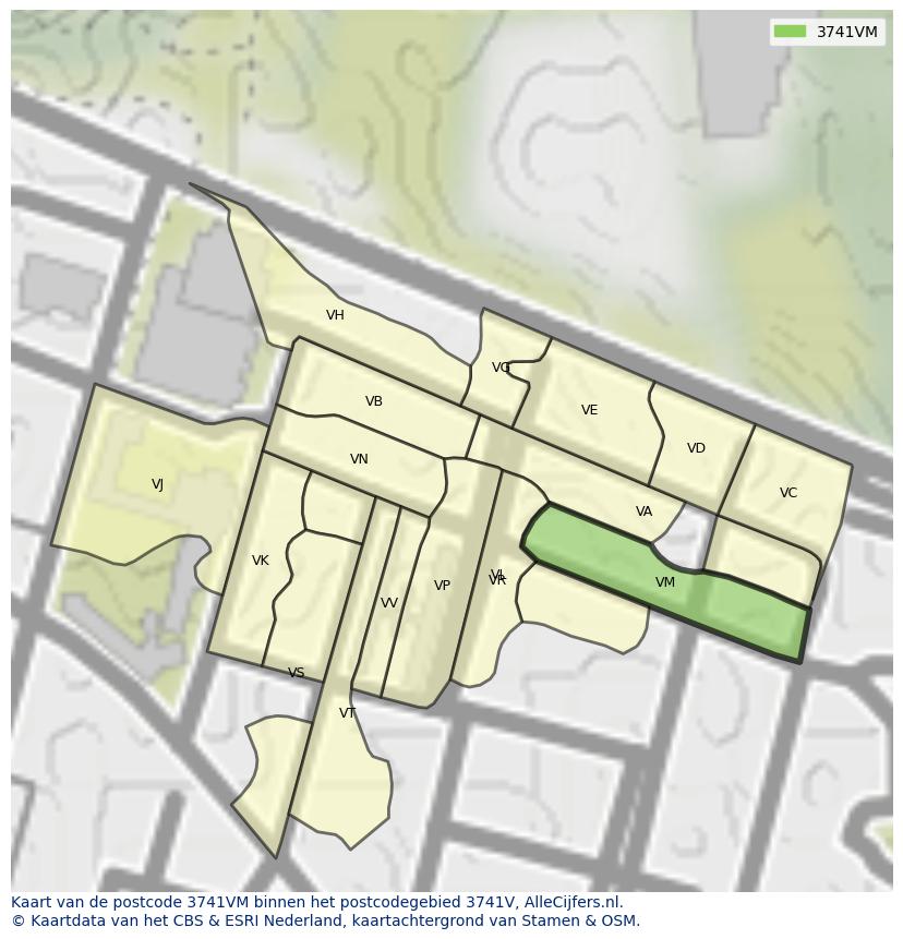 Afbeelding van het postcodegebied 3741 VM op de kaart.