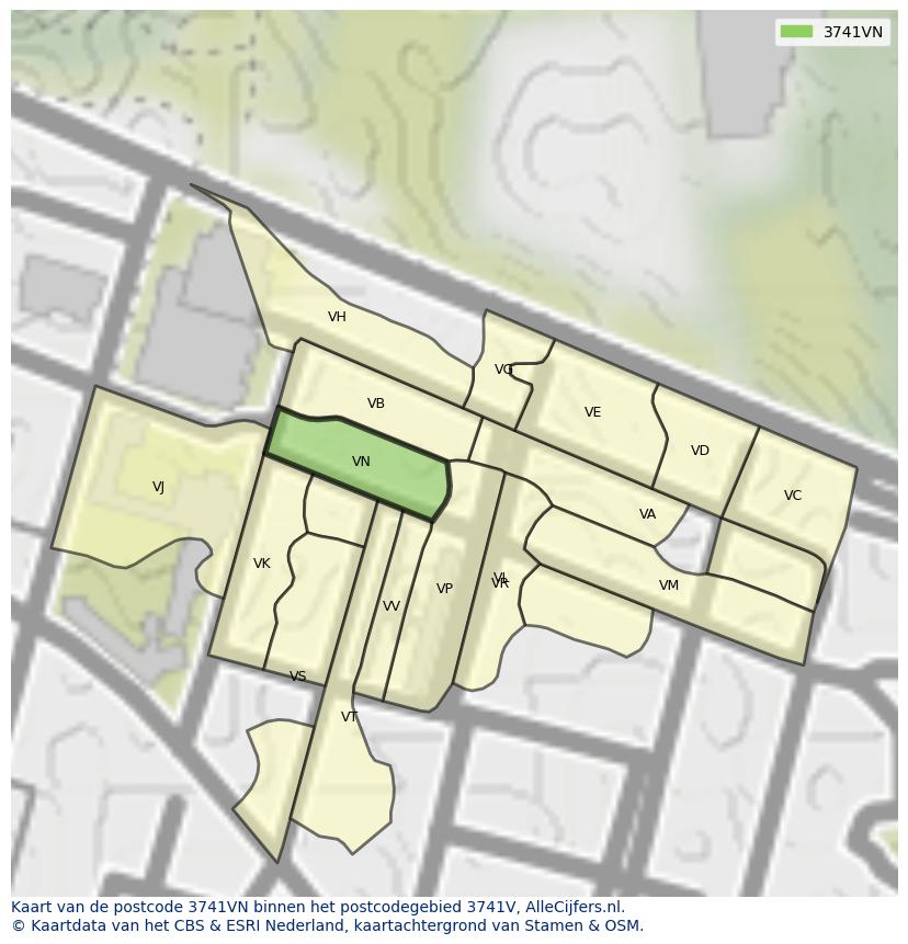 Afbeelding van het postcodegebied 3741 VN op de kaart.