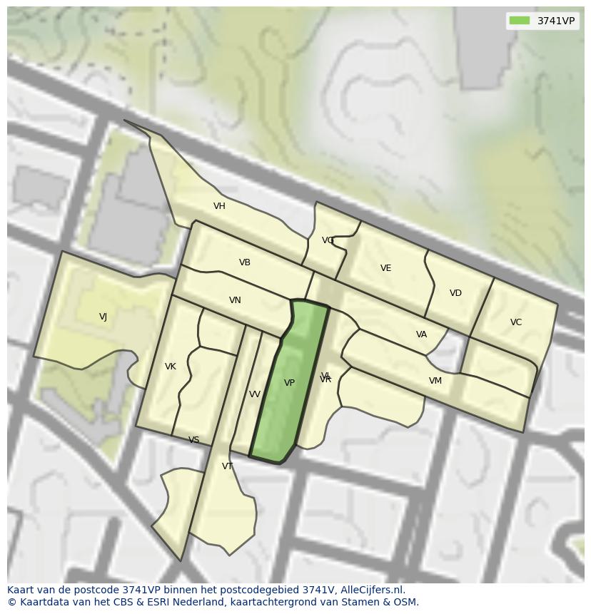 Afbeelding van het postcodegebied 3741 VP op de kaart.