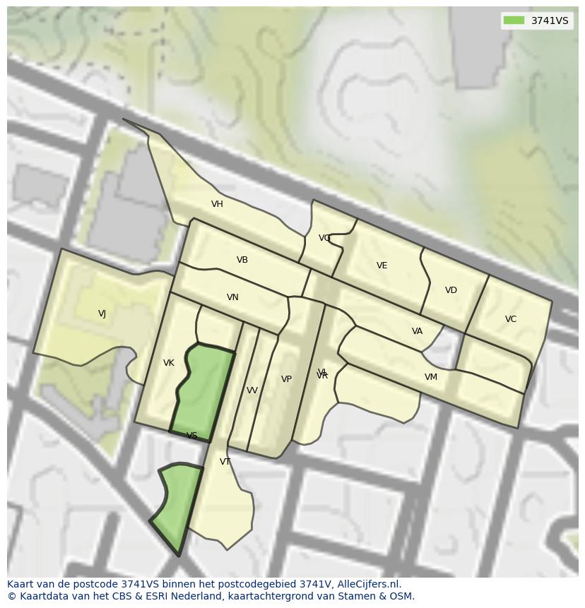 Afbeelding van het postcodegebied 3741 VS op de kaart.