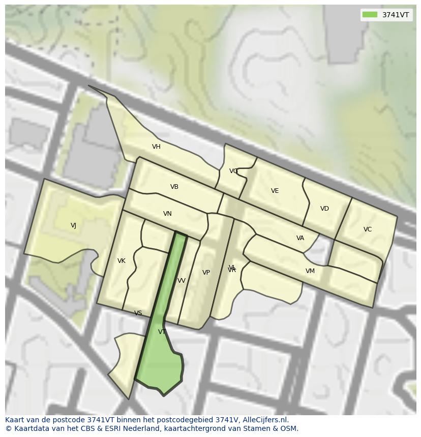 Afbeelding van het postcodegebied 3741 VT op de kaart.