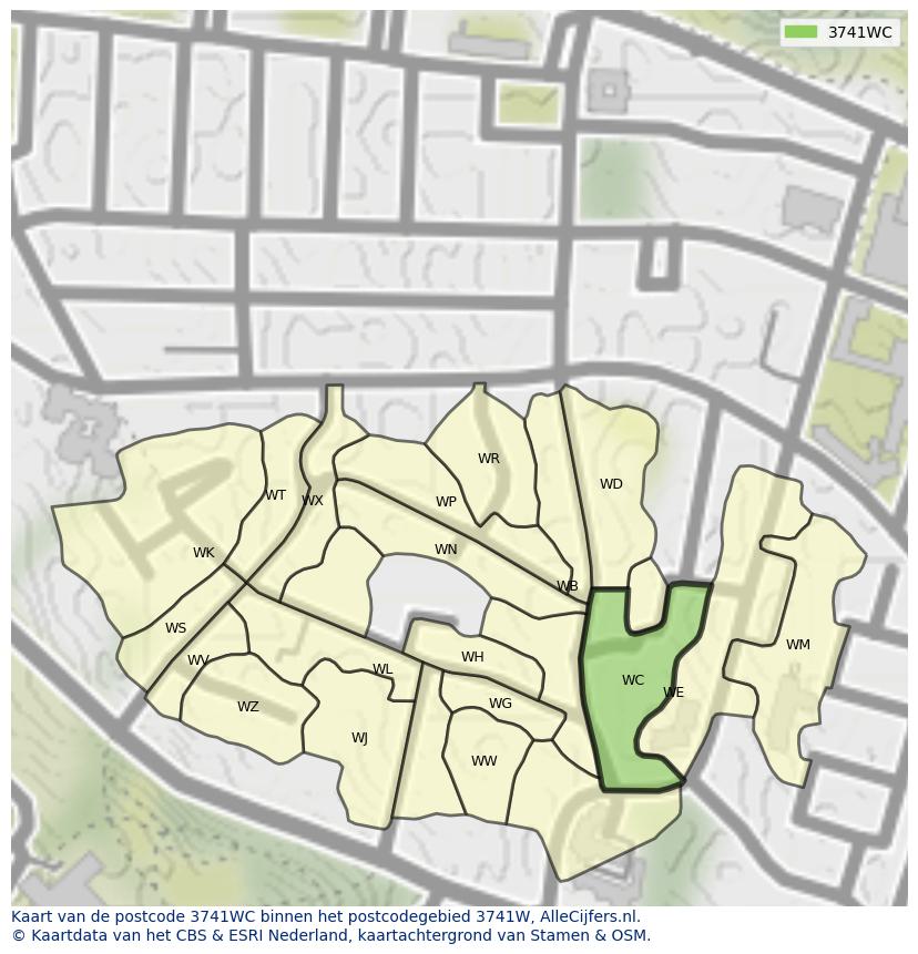 Afbeelding van het postcodegebied 3741 WC op de kaart.