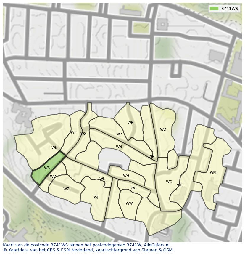 Afbeelding van het postcodegebied 3741 WS op de kaart.