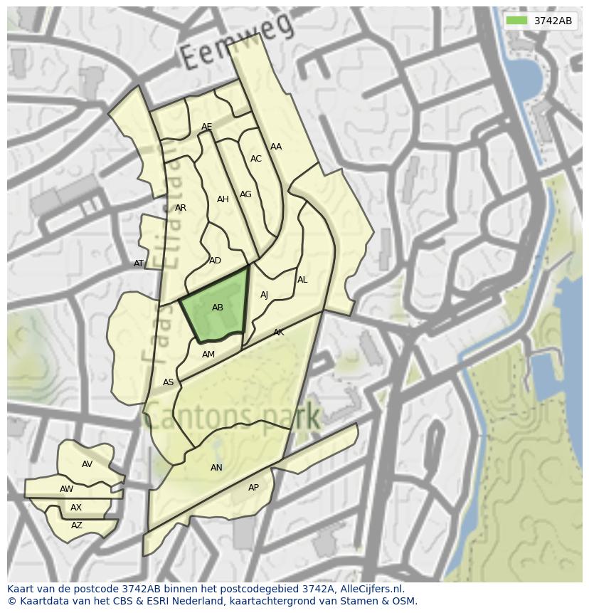 Afbeelding van het postcodegebied 3742 AB op de kaart.