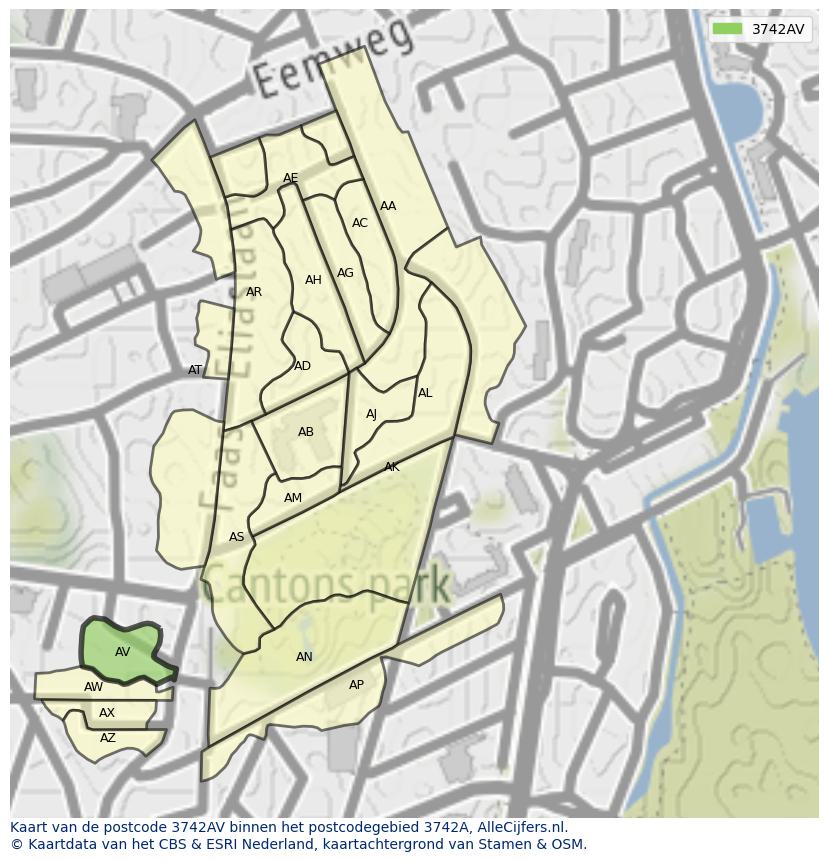 Afbeelding van het postcodegebied 3742 AV op de kaart.
