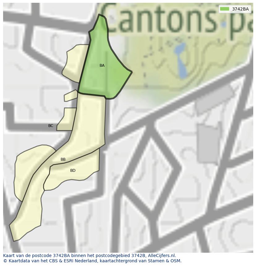Afbeelding van het postcodegebied 3742 BA op de kaart.