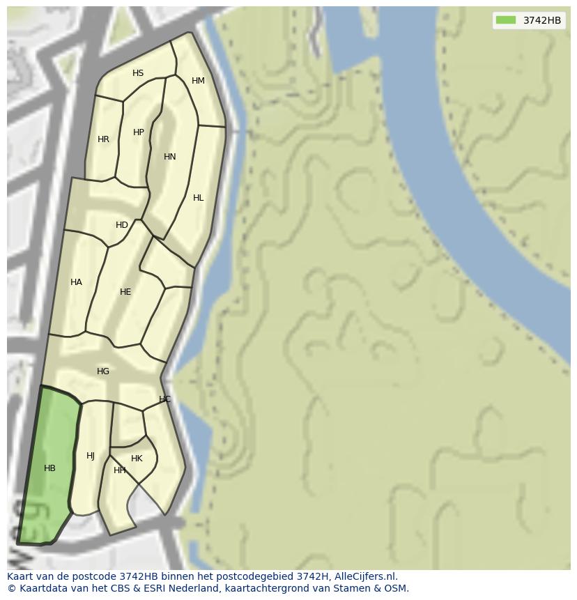 Afbeelding van het postcodegebied 3742 HB op de kaart.