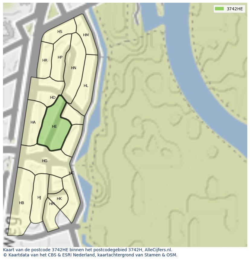 Afbeelding van het postcodegebied 3742 HE op de kaart.