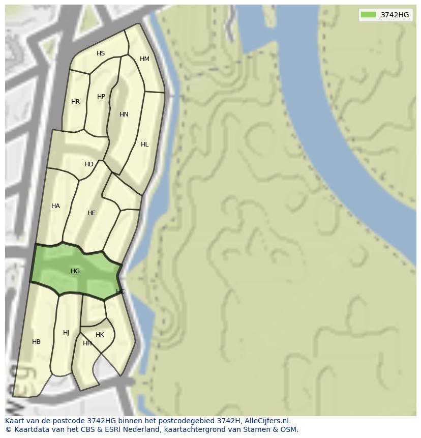 Afbeelding van het postcodegebied 3742 HG op de kaart.