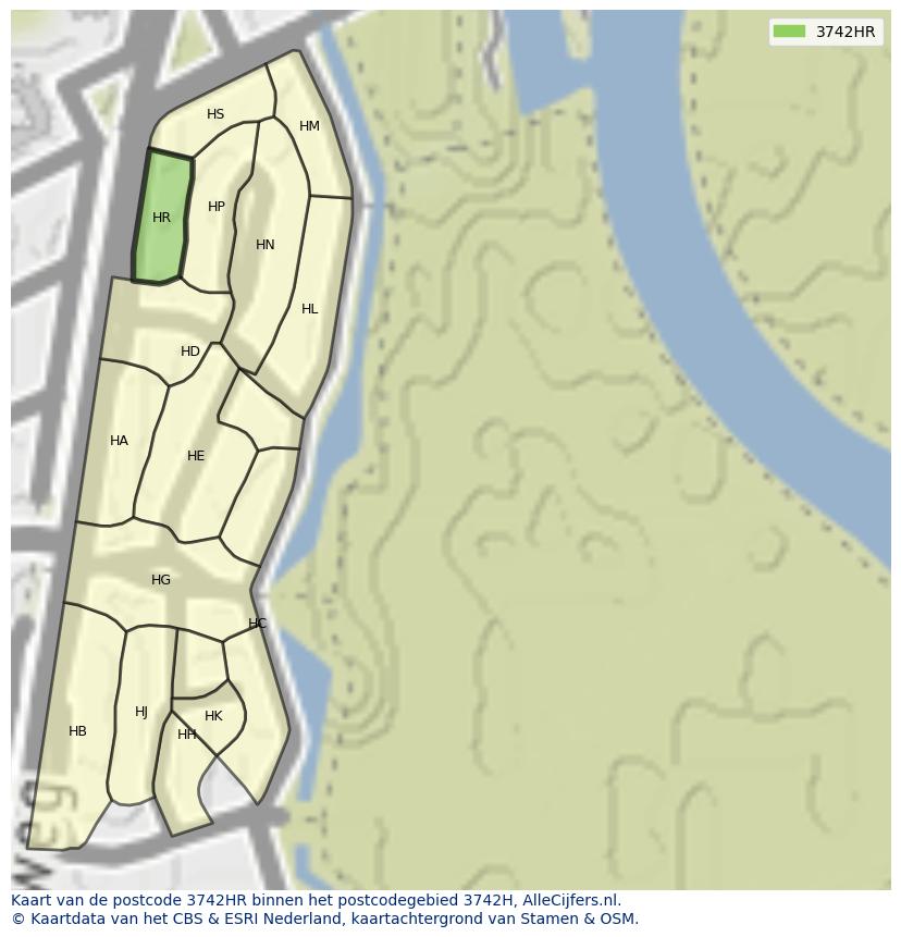 Afbeelding van het postcodegebied 3742 HR op de kaart.