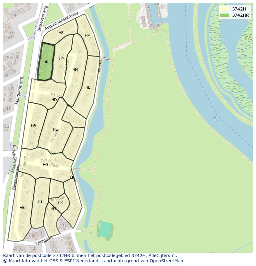 Afbeelding van het postcodegebied 3742 HR op de kaart.