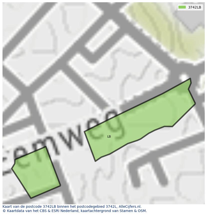 Afbeelding van het postcodegebied 3742 LB op de kaart.
