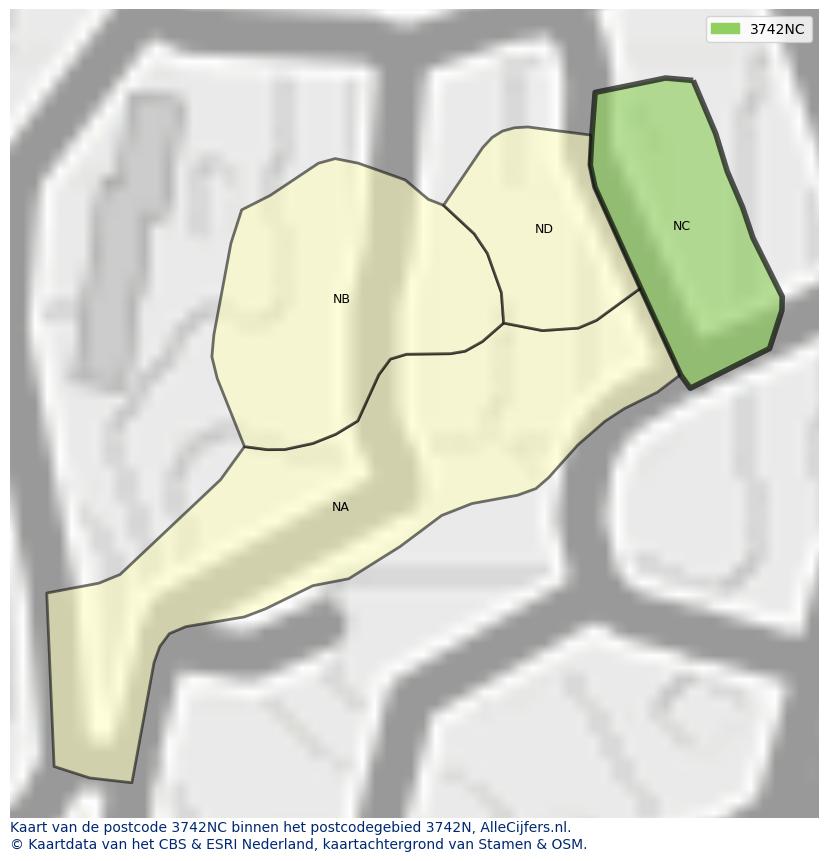 Afbeelding van het postcodegebied 3742 NC op de kaart.
