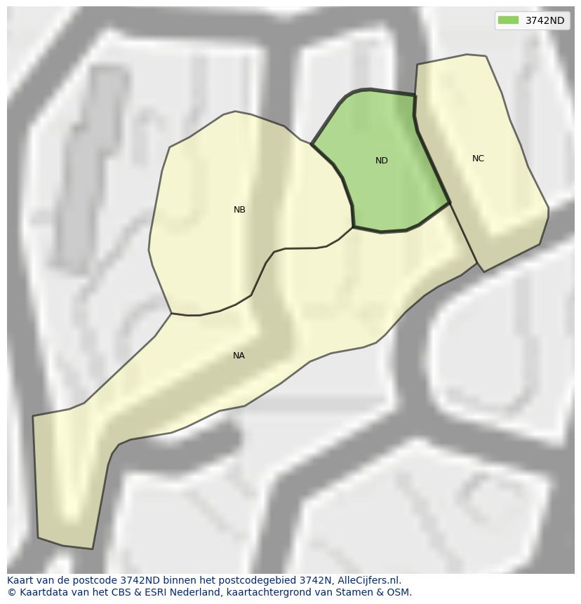 Afbeelding van het postcodegebied 3742 ND op de kaart.