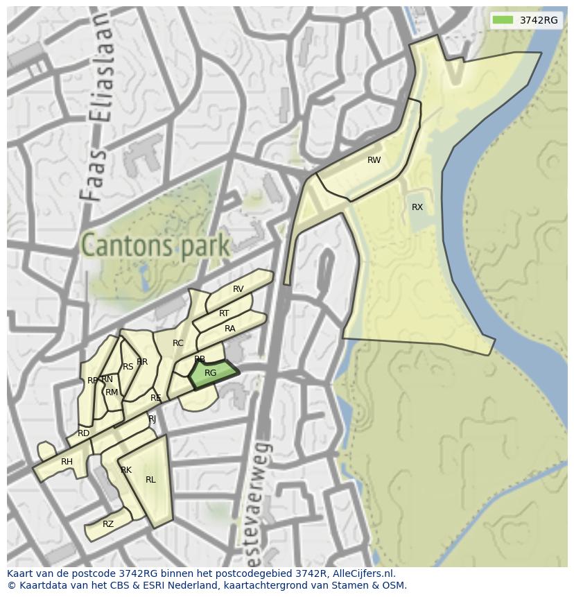 Afbeelding van het postcodegebied 3742 RG op de kaart.