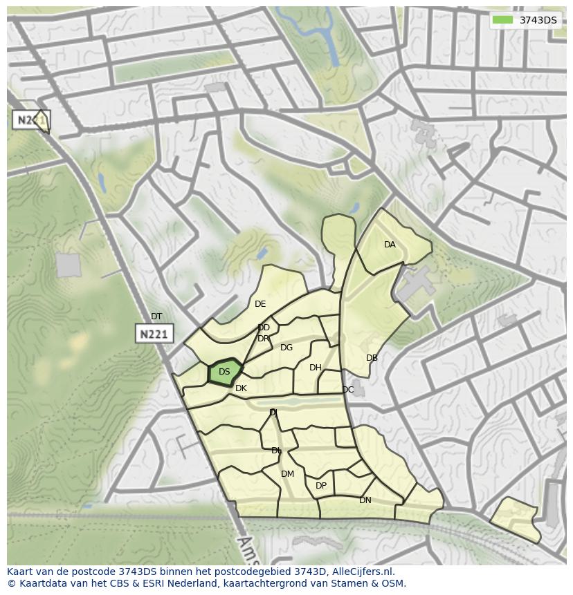 Afbeelding van het postcodegebied 3743 DS op de kaart.