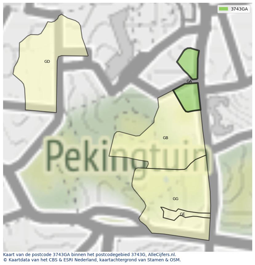 Afbeelding van het postcodegebied 3743 GA op de kaart.