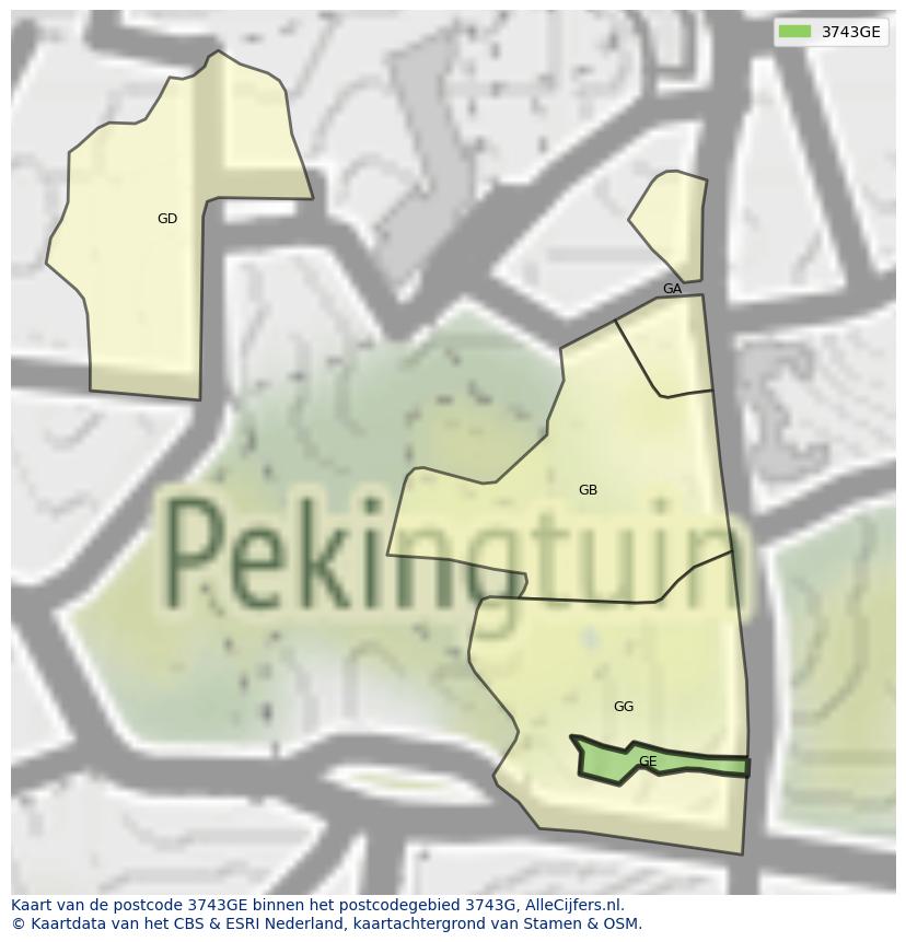 Afbeelding van het postcodegebied 3743 GE op de kaart.