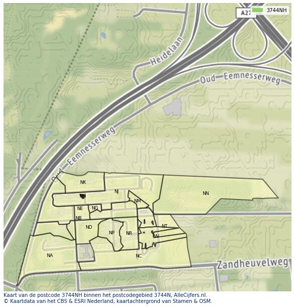 Afbeelding van het postcodegebied 3744 NH op de kaart.
