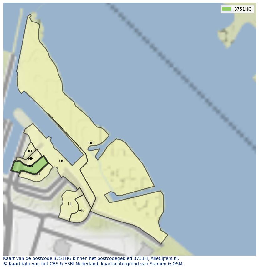 Afbeelding van het postcodegebied 3751 HG op de kaart.