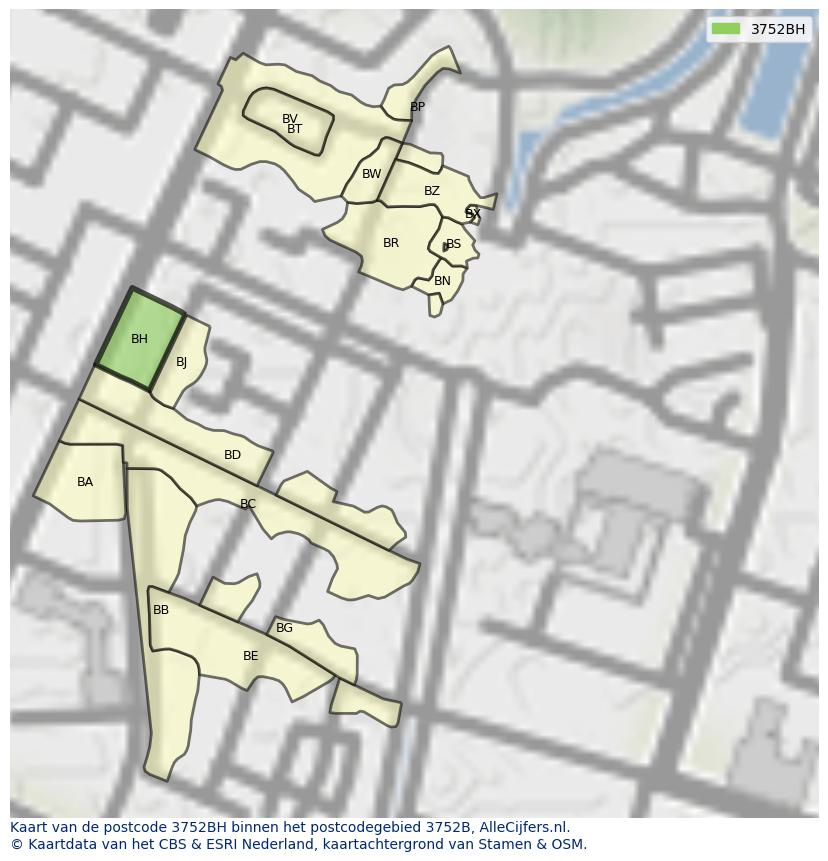 Afbeelding van het postcodegebied 3752 BH op de kaart.