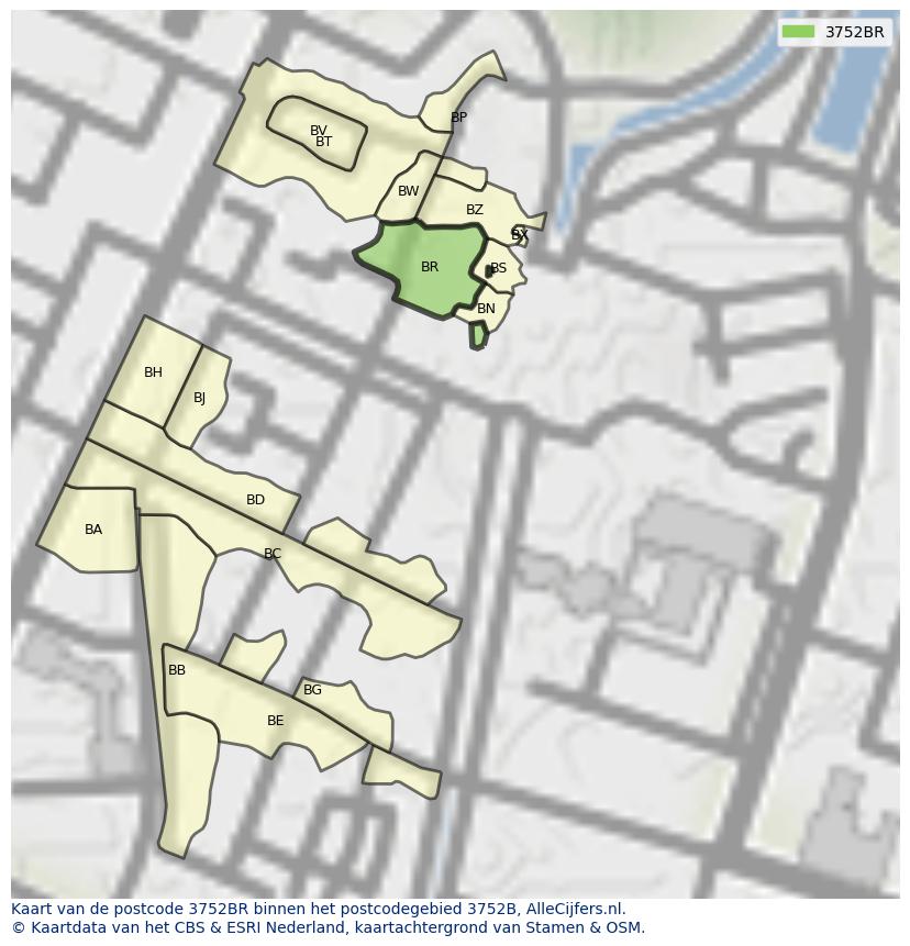 Afbeelding van het postcodegebied 3752 BR op de kaart.
