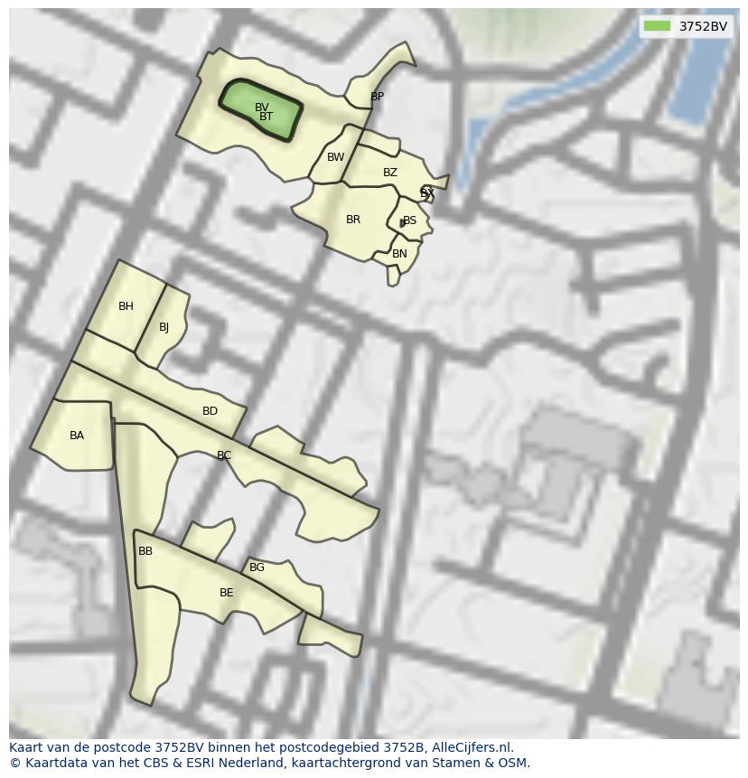 Afbeelding van het postcodegebied 3752 BV op de kaart.