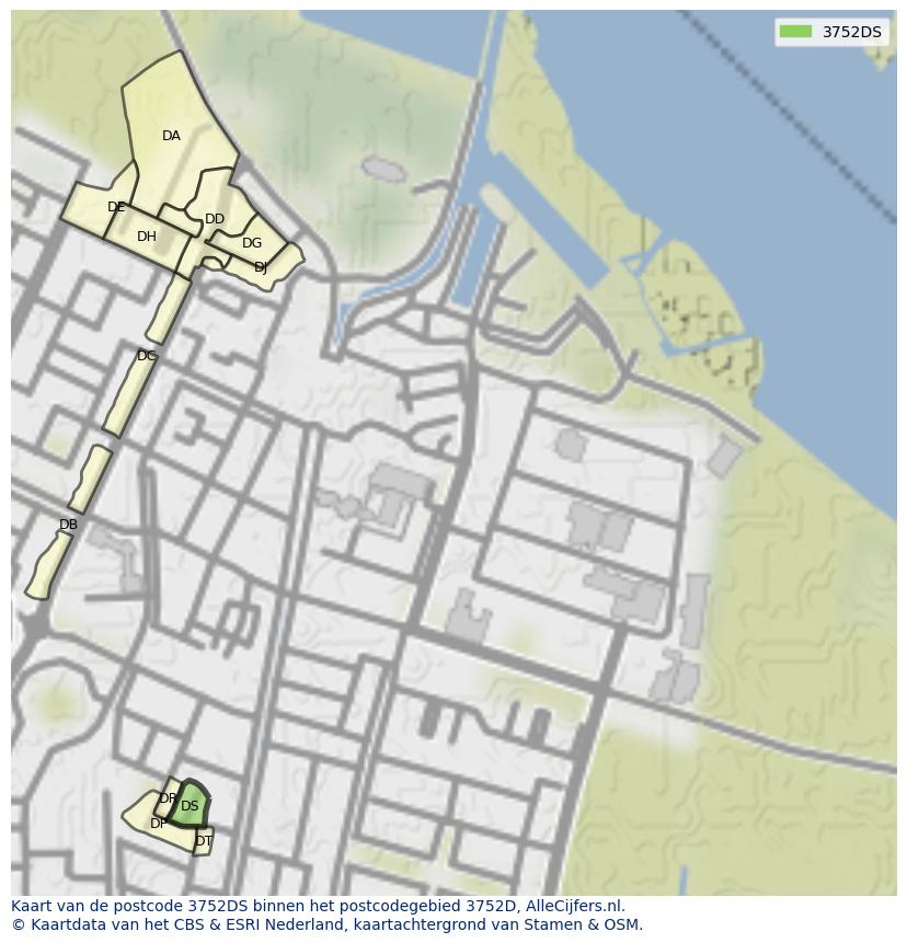Afbeelding van het postcodegebied 3752 DS op de kaart.