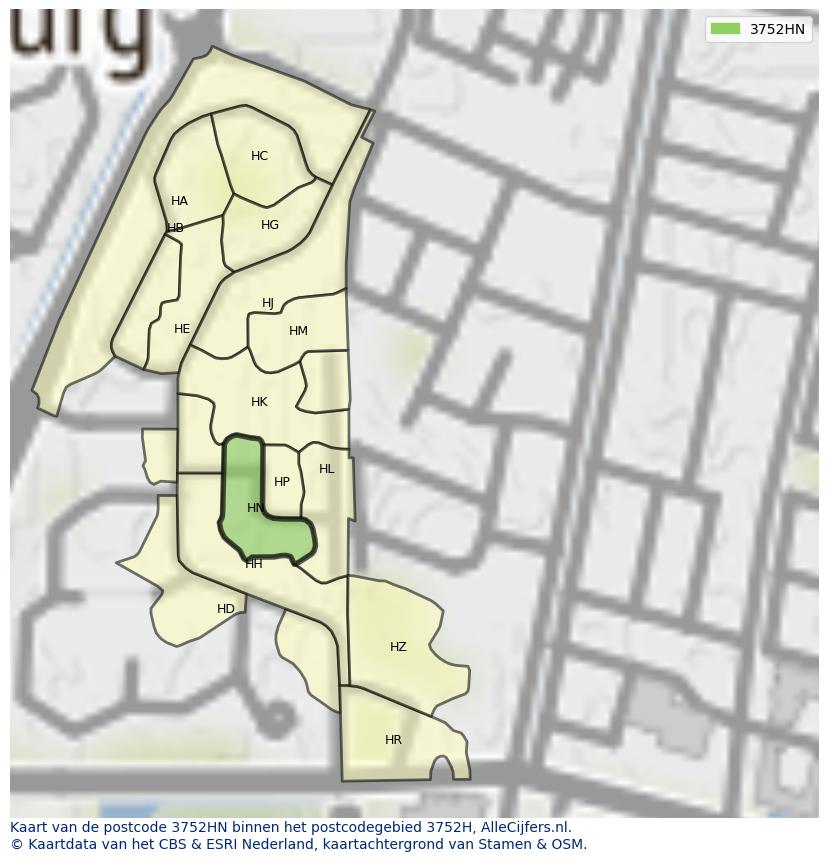 Afbeelding van het postcodegebied 3752 HN op de kaart.