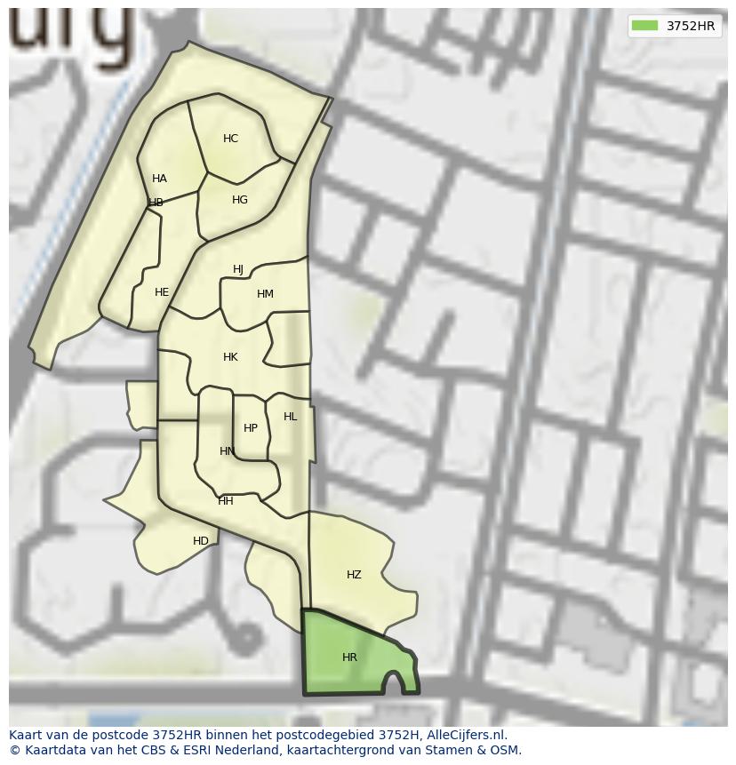 Afbeelding van het postcodegebied 3752 HR op de kaart.