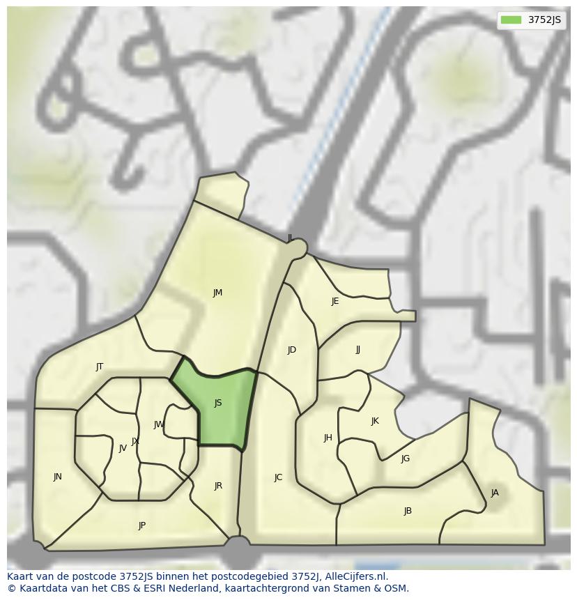 Afbeelding van het postcodegebied 3752 JS op de kaart.