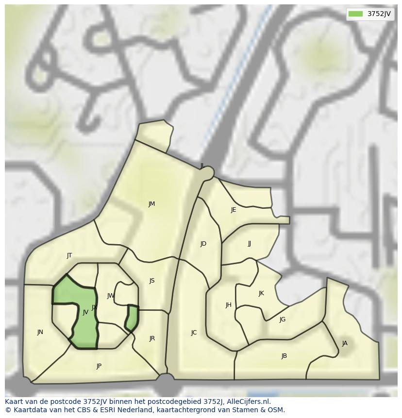 Afbeelding van het postcodegebied 3752 JV op de kaart.