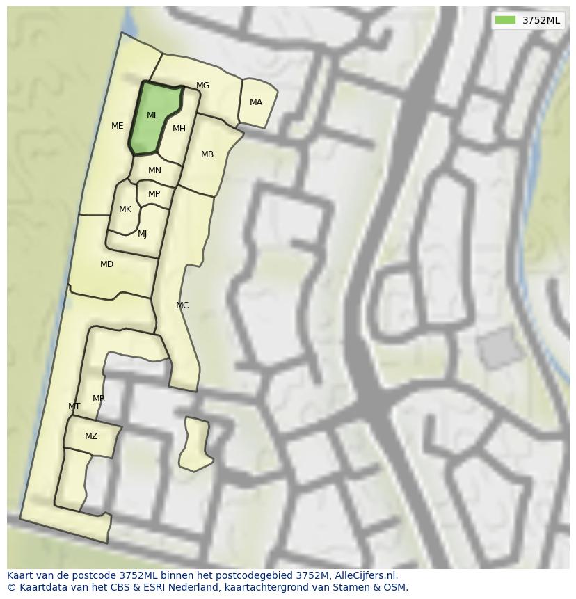 Afbeelding van het postcodegebied 3752 ML op de kaart.