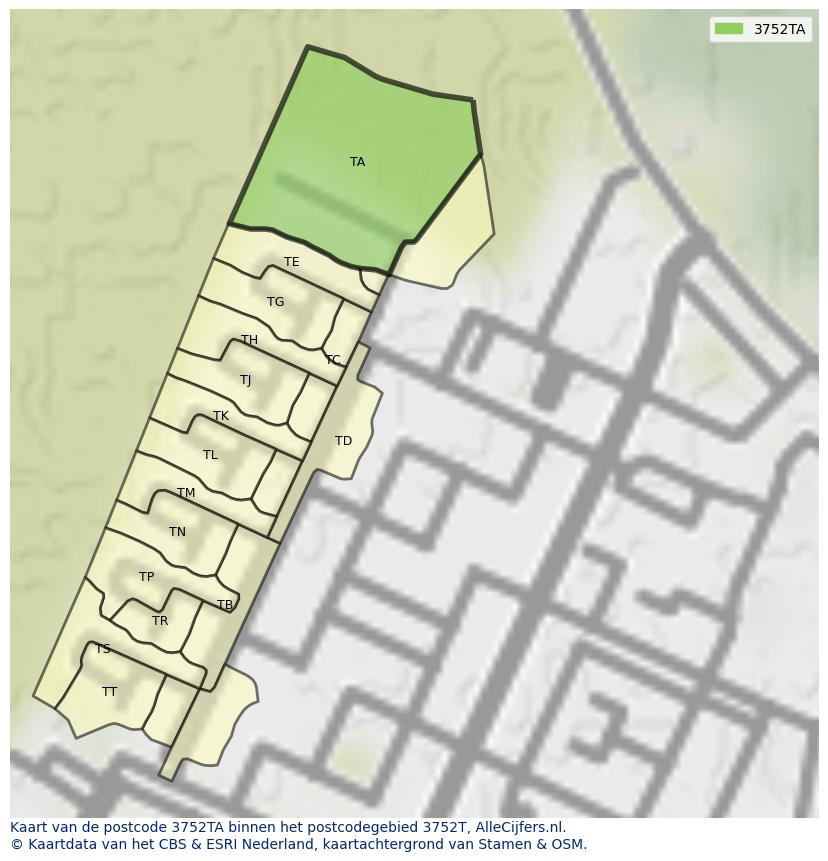 Afbeelding van het postcodegebied 3752 TA op de kaart.