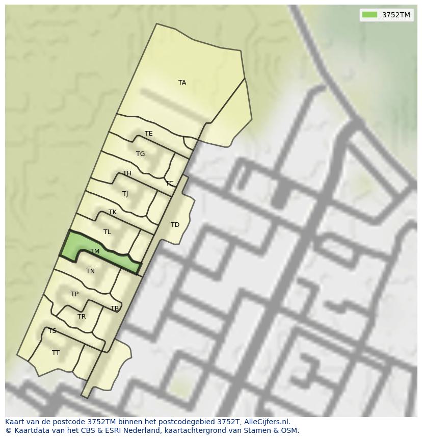 Afbeelding van het postcodegebied 3752 TM op de kaart.