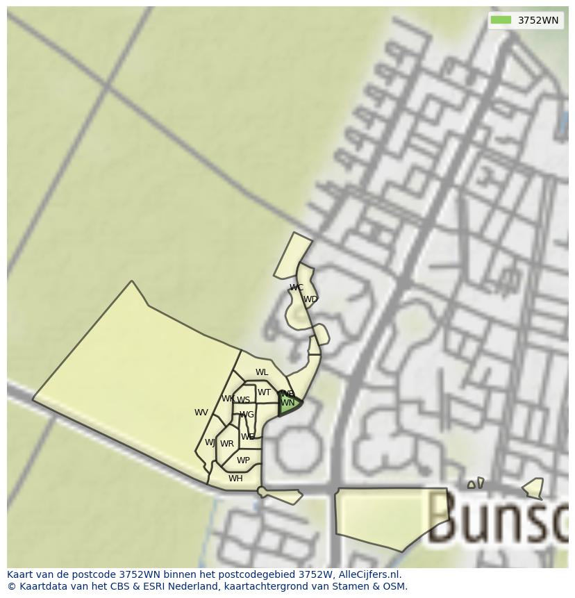 Afbeelding van het postcodegebied 3752 WN op de kaart.