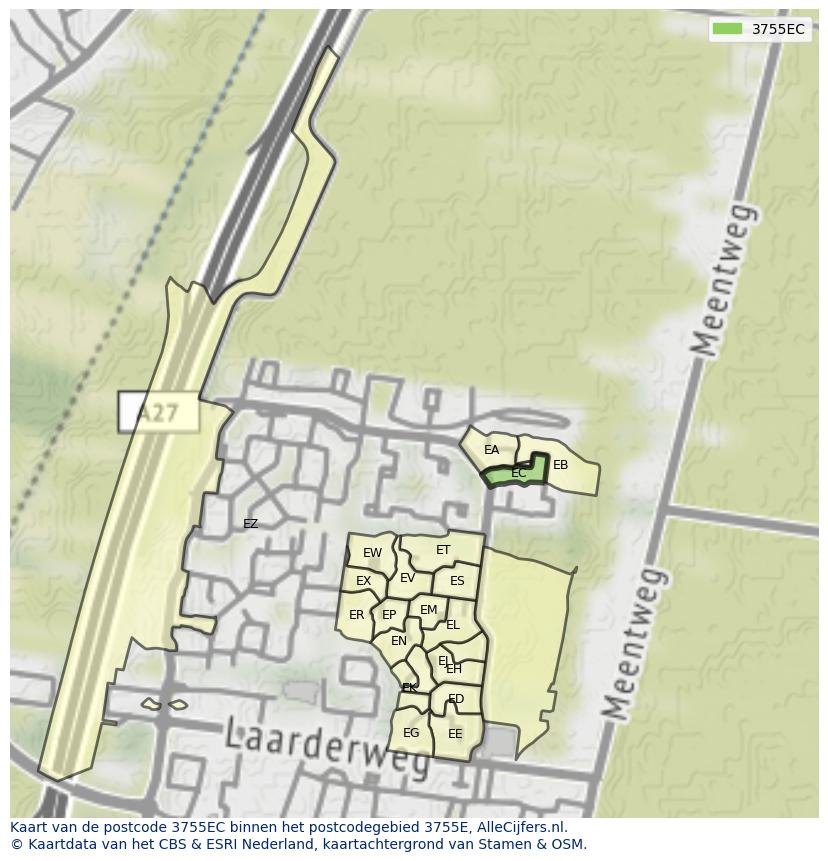 Afbeelding van het postcodegebied 3755 EC op de kaart.