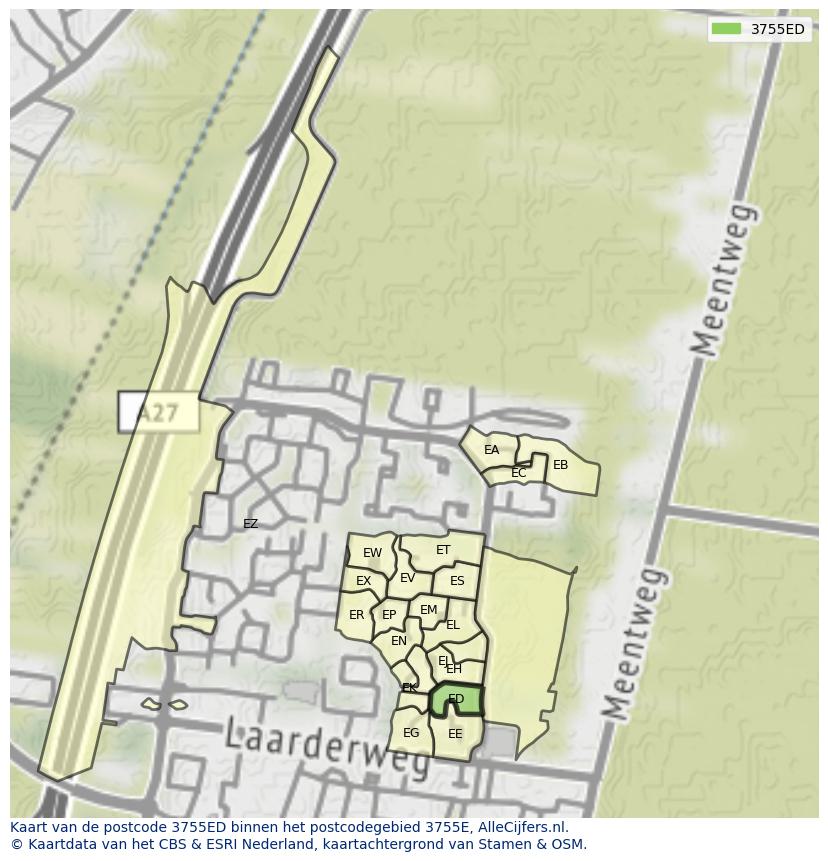 Afbeelding van het postcodegebied 3755 ED op de kaart.