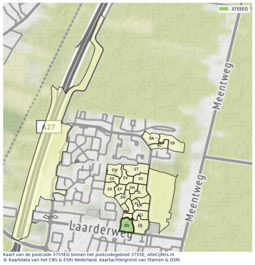 Afbeelding van het postcodegebied 3755 EG op de kaart.