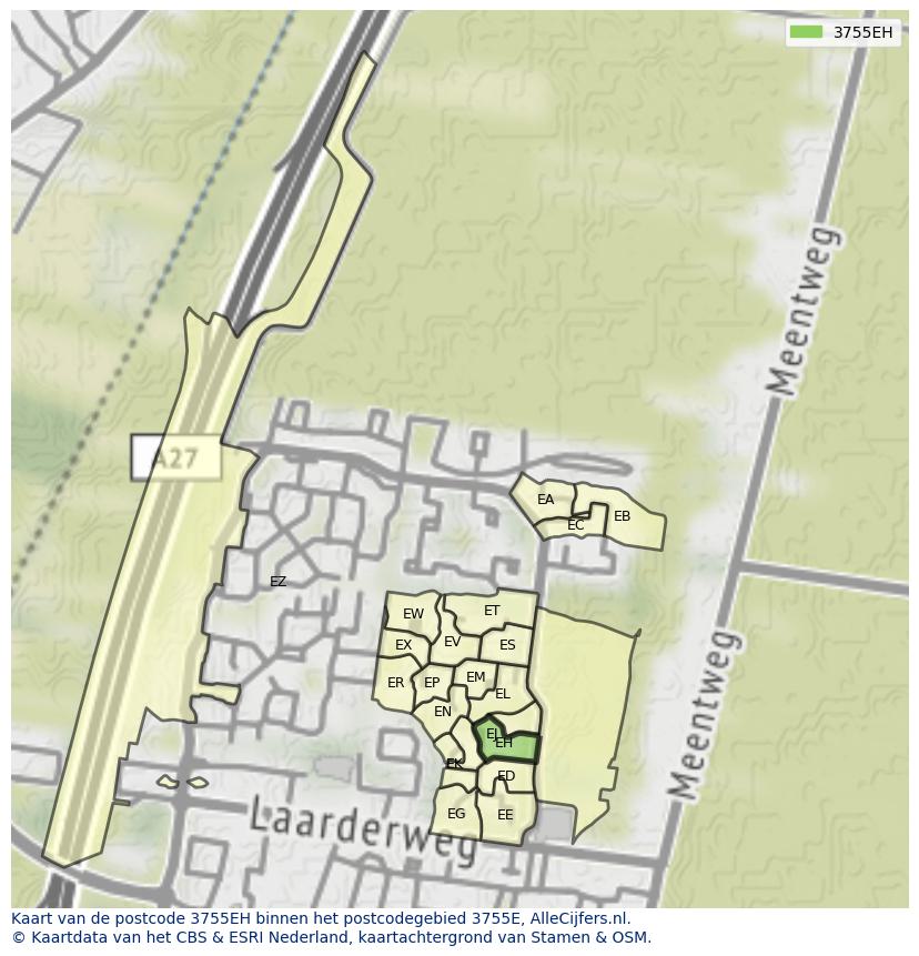 Afbeelding van het postcodegebied 3755 EH op de kaart.